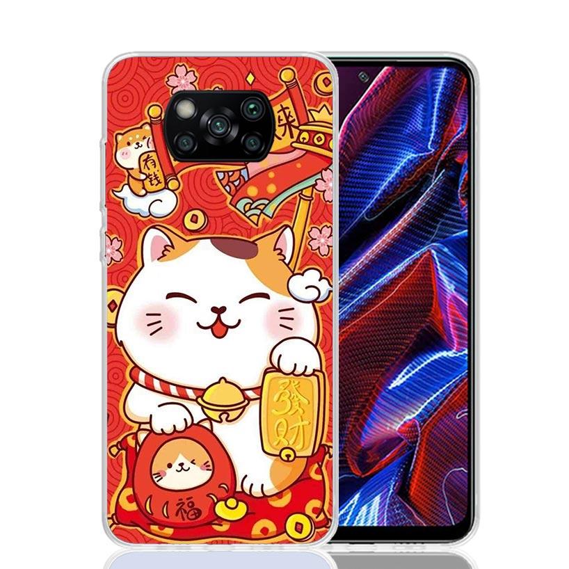 Lucky Cat Maneki Neko Japanese Phone Case For Xiaomi Poco X7 X6 X5 Pro F7 Ultra Redmi 15C 15 13 13C 12 12C 10 10A 10C 9 9A 9C 9T