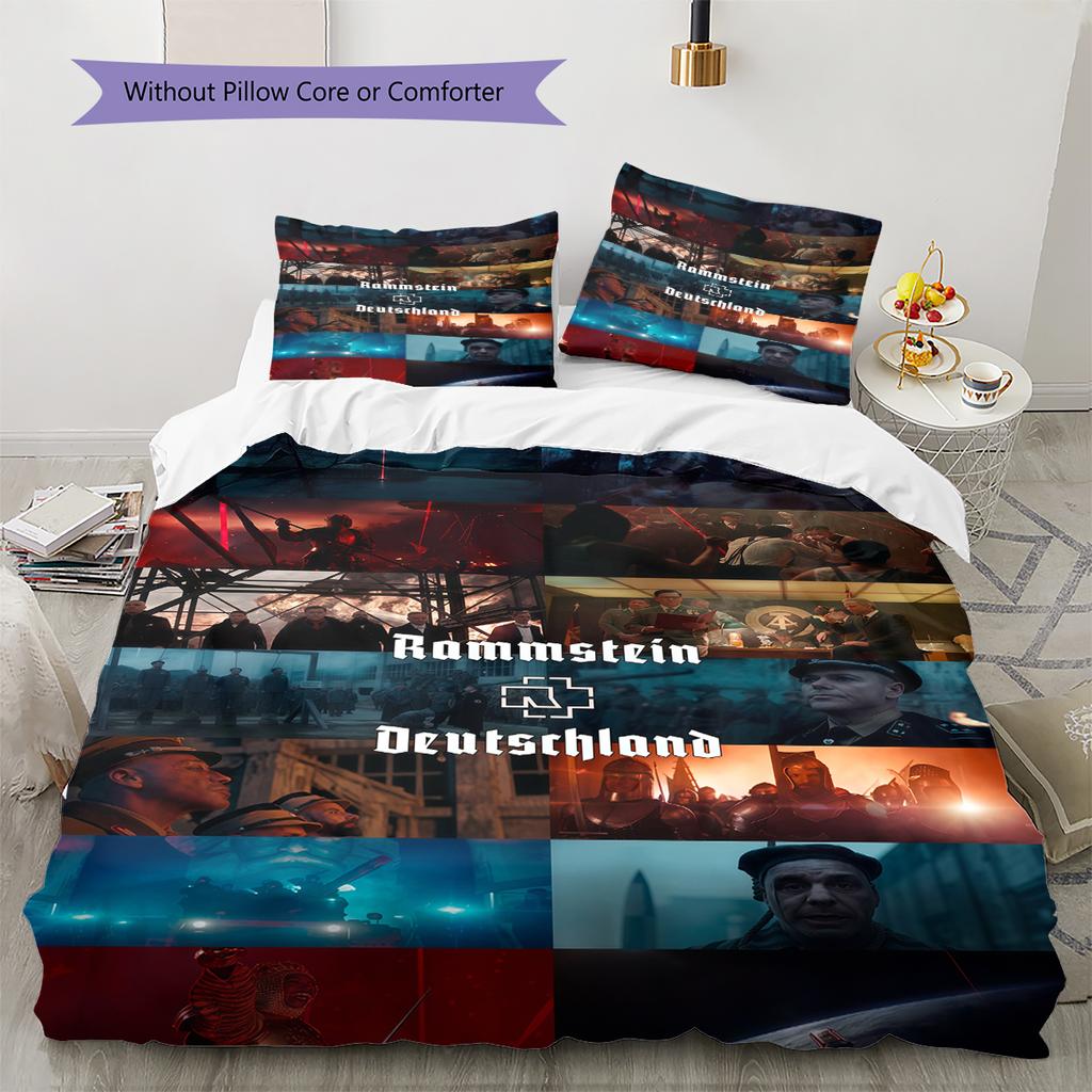 Rammstein Band Pattern Bedding,Quilt Set Quilt Cover Pillowcase Home Birthday Gift (1 * Duvet Cover + 2 * Pillowcase, Without Core)