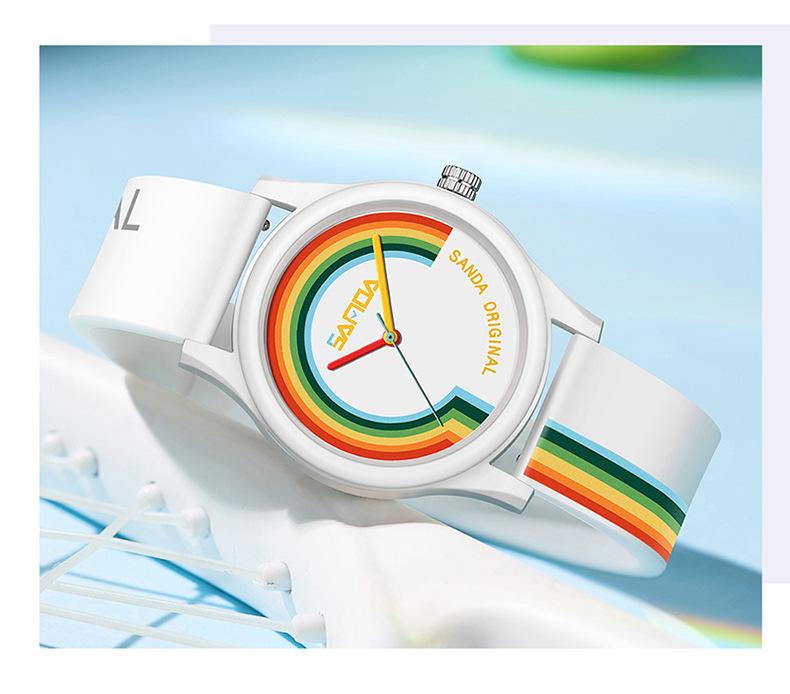 SANDA Rainbow Silicone Strap Unisex Waterproof Minimalist Fashion Watch