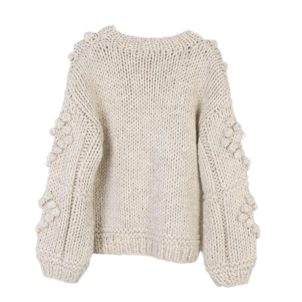 Handmade Chunky Cable Knit Wool Sweater - Heart Pattern Loose Fit
