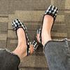 Fashion Plaid Square Toe Thick Heel Women Shoes 2025 New Bowknot Square Head High Heel Casual Sandals for Women Sandalias