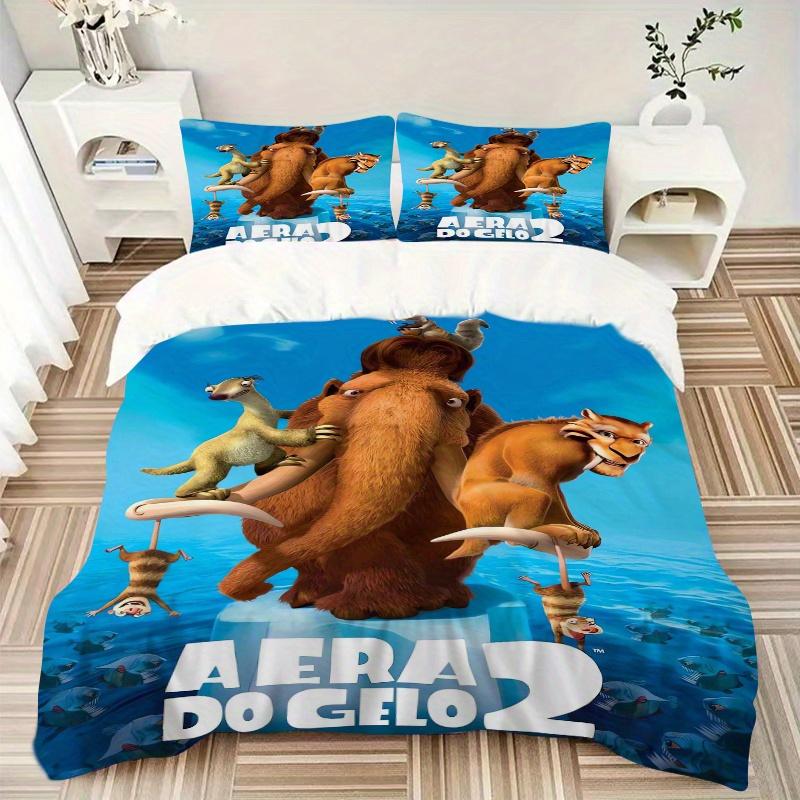 3pcs Ice Age 2 Movie Poster Bedding Set, 1 Soft Quilt Cover + 2 Pillowcases, Machine Washable, Suitable for All Seasons, Perfect Gift for Fa