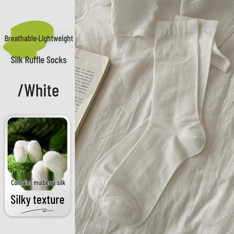 Women s Creamy Macaron Mulberry Silk Mid-Calf Socks: Breathable, Seamless, Spring/Summer Style One Size