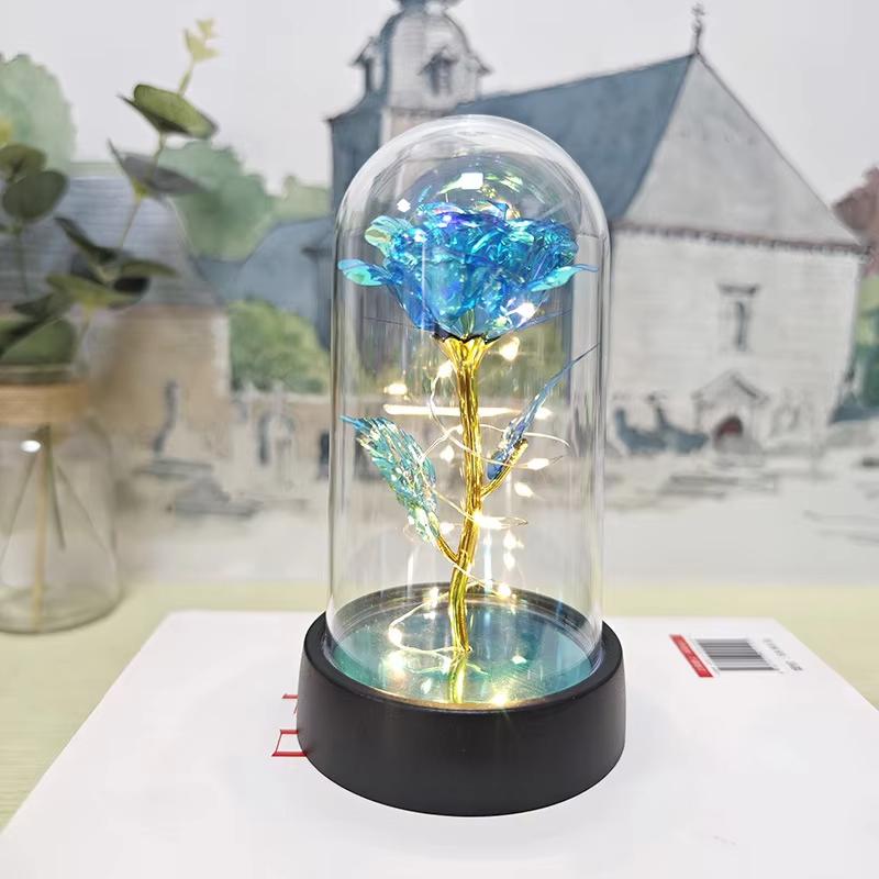 Artificial Rose LED Light Aluminum Glass Eternal Flower Party Supplies Simulation Decoration Anniversary Christmas Women's Gifts