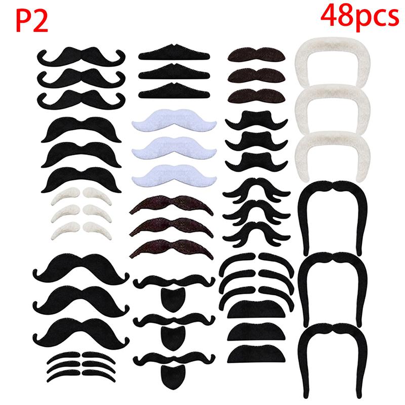 18/48Pcs Mustache Birthday Party Photobooth Props Kids Adult Pirate Party Costume Cosplay Fake Beard Halloween Decoration