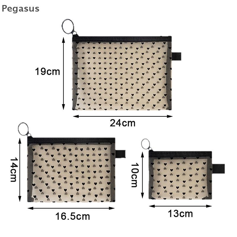 Nylon Mesh Cosmetic Bag Zipper Heart Shaped Toiletry Organizer Makeup Bags Multifunctional Women Lipstick Key Coin Purse Pouch