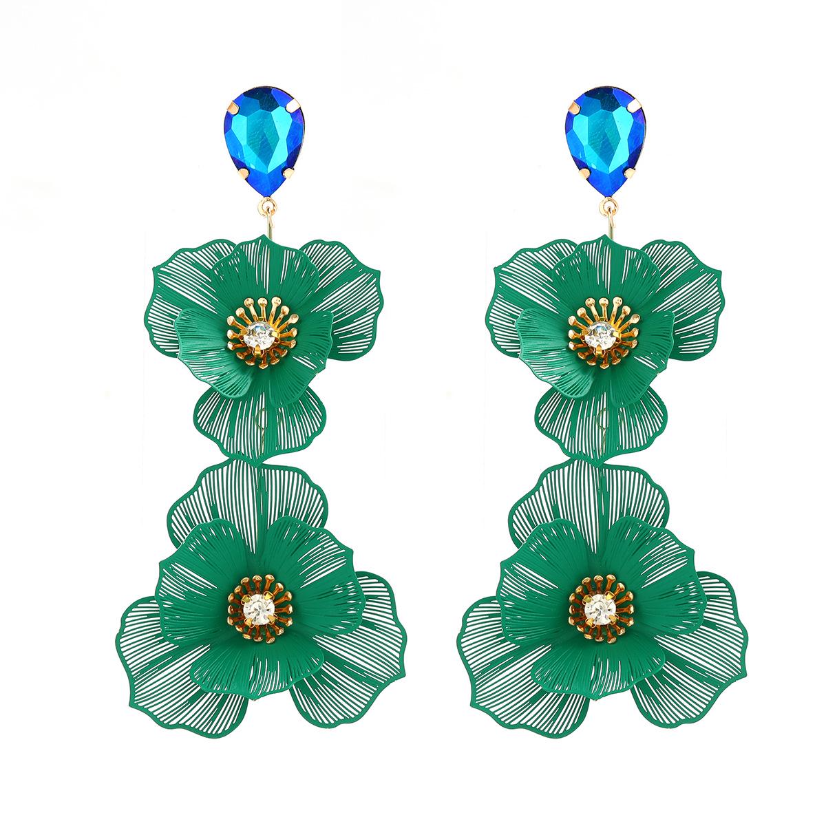 

Роскошные многослойные цветочные бриллиантовые серьги для женщин - элегантный европейский и американский стиль зелёный