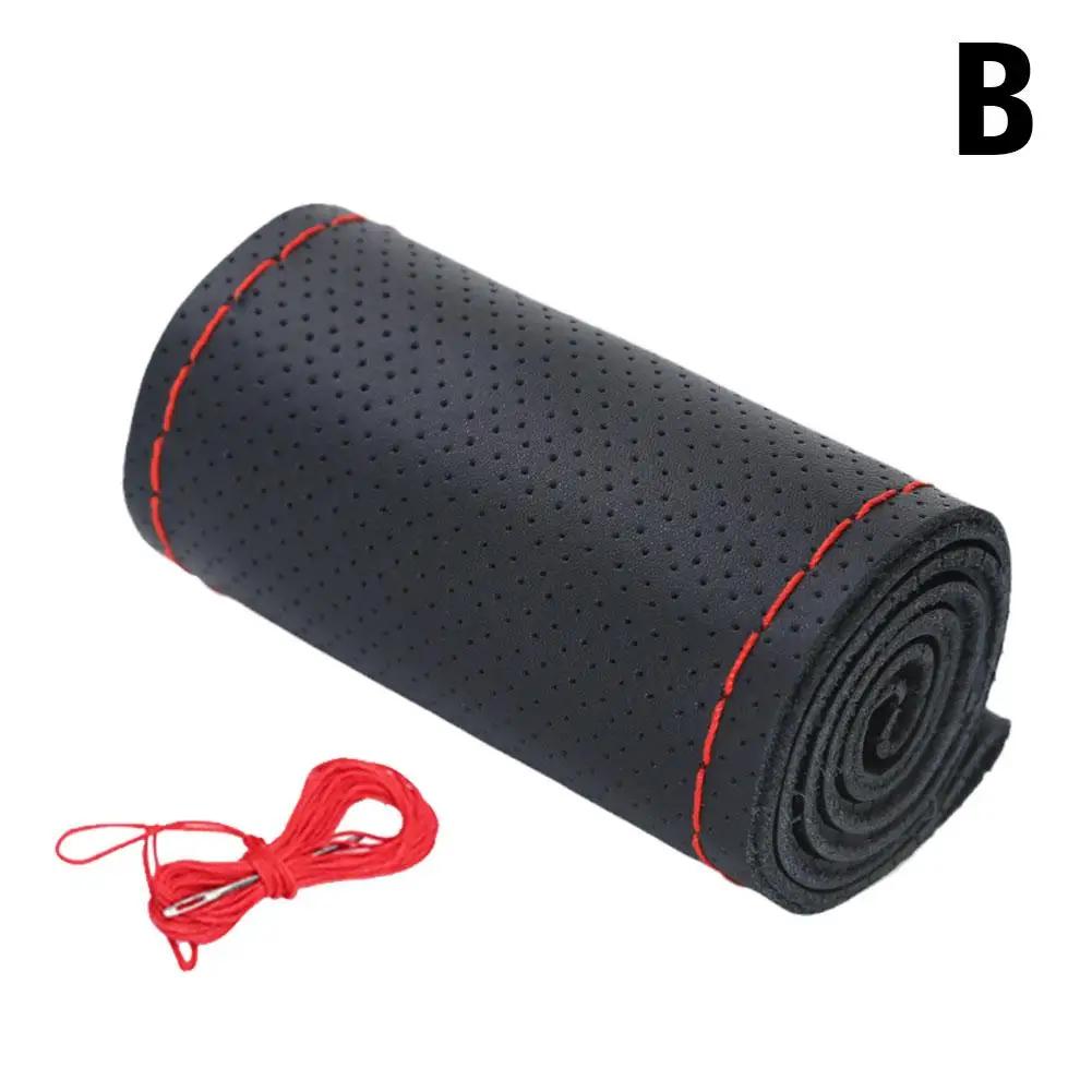 

Автозапчасти, аксессуары для интерьера, сшитый вручную кожаный чехол на руль, дышащий кожаный чехол, универсальный противоскользящий S9X2