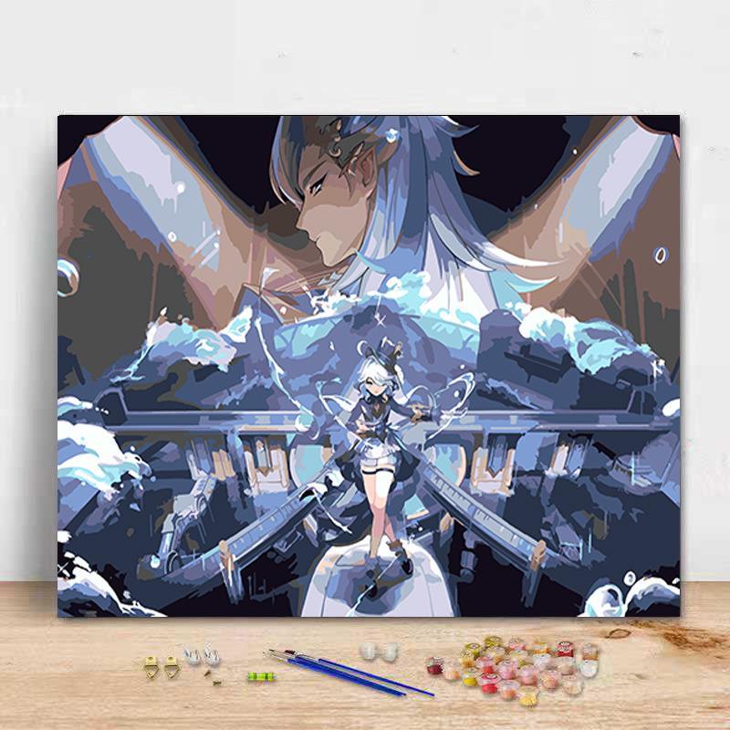 "Digital DIY Oil Painting: Two-Dimensional Anime Water God Fu Nina Decorative Artwork"