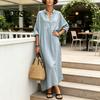 Elegant Casual Dress Summer Maxi for Women, V-Neck Oversized Boho Long Women Dress, Sleeve Button Up Vacation Sundress with Pockets Simple Style