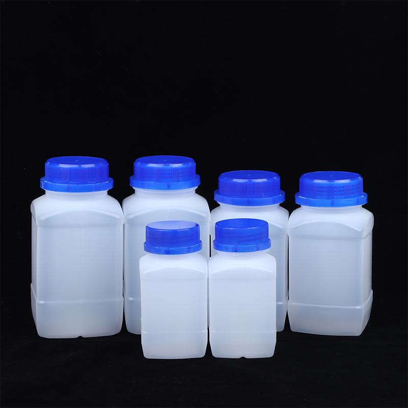 2 Piezas 250/500/800ml Blanco Plástico HDPE Vacío Cuadrado Botella Botella de Reactivo Laboratorio Muestras Frascos Antirrobo Azul Tapa de Rosca