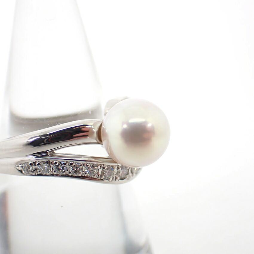 [Pre-owned] POLA/Pt900 Akoya Pearl/Diamond Ring/Size 12/j36-1