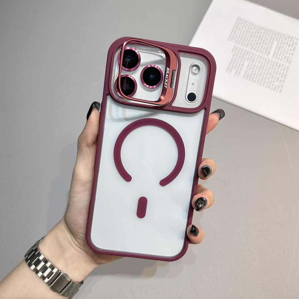 Applicable to Apple 17Promax lens holder magnetic suction mobile phone case iPhone16 transparent back plate skin feel anti-drop case