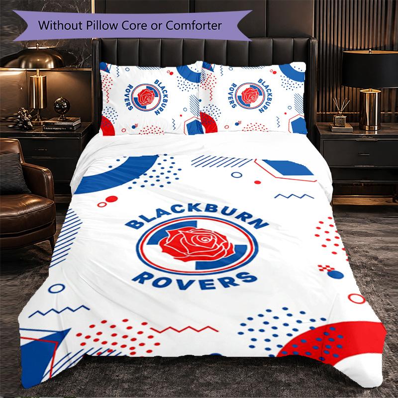 Blackburn Rovers Football 3 Piece Bedding Set Soft Duvet Cover Set with Pillowcases Printed Bedroom Decor Set for Home