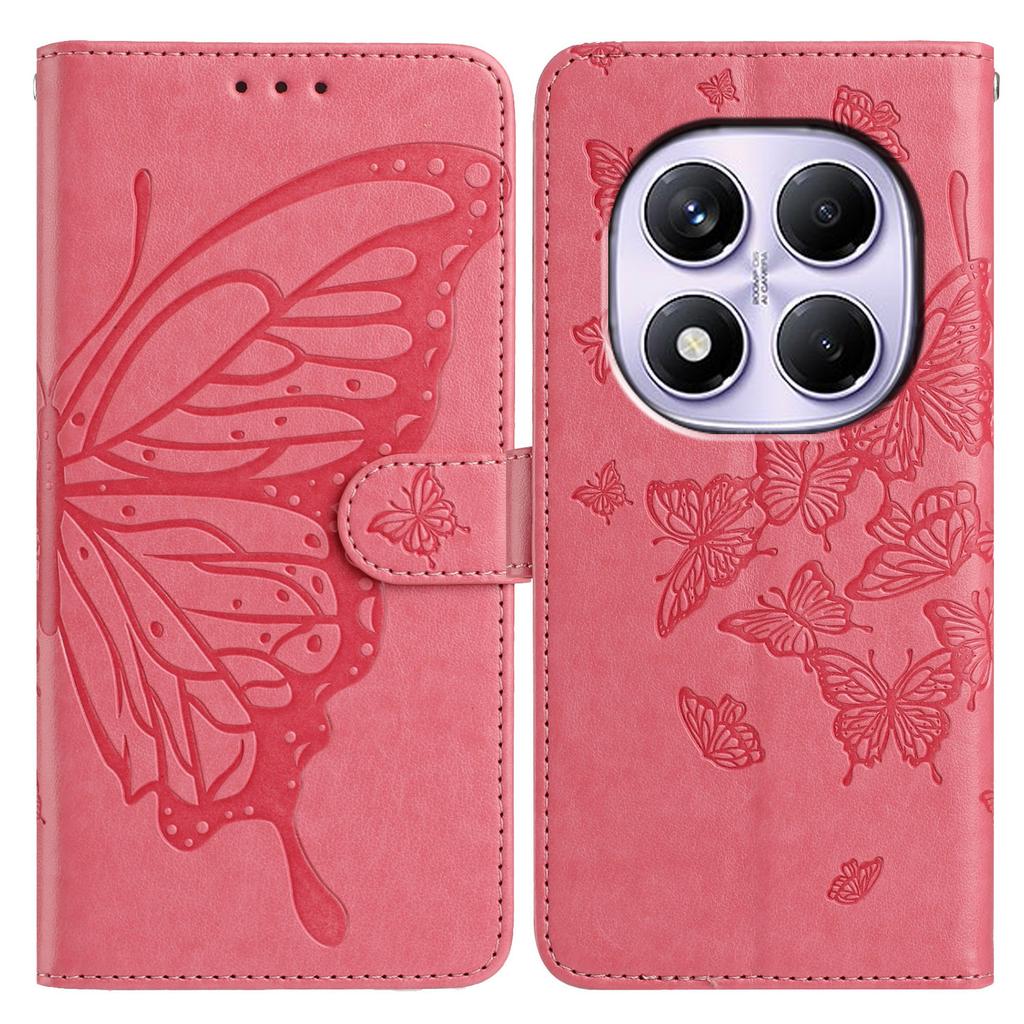 Brieftaschenhülle für Xiaomi Redmi Note 14 Pro 5G/14 Pro 4G/14 Pro+ 5G/Poco X7 5G PU-Leder Handyhülle mit Schmetterlingsprägung und Trageriemen