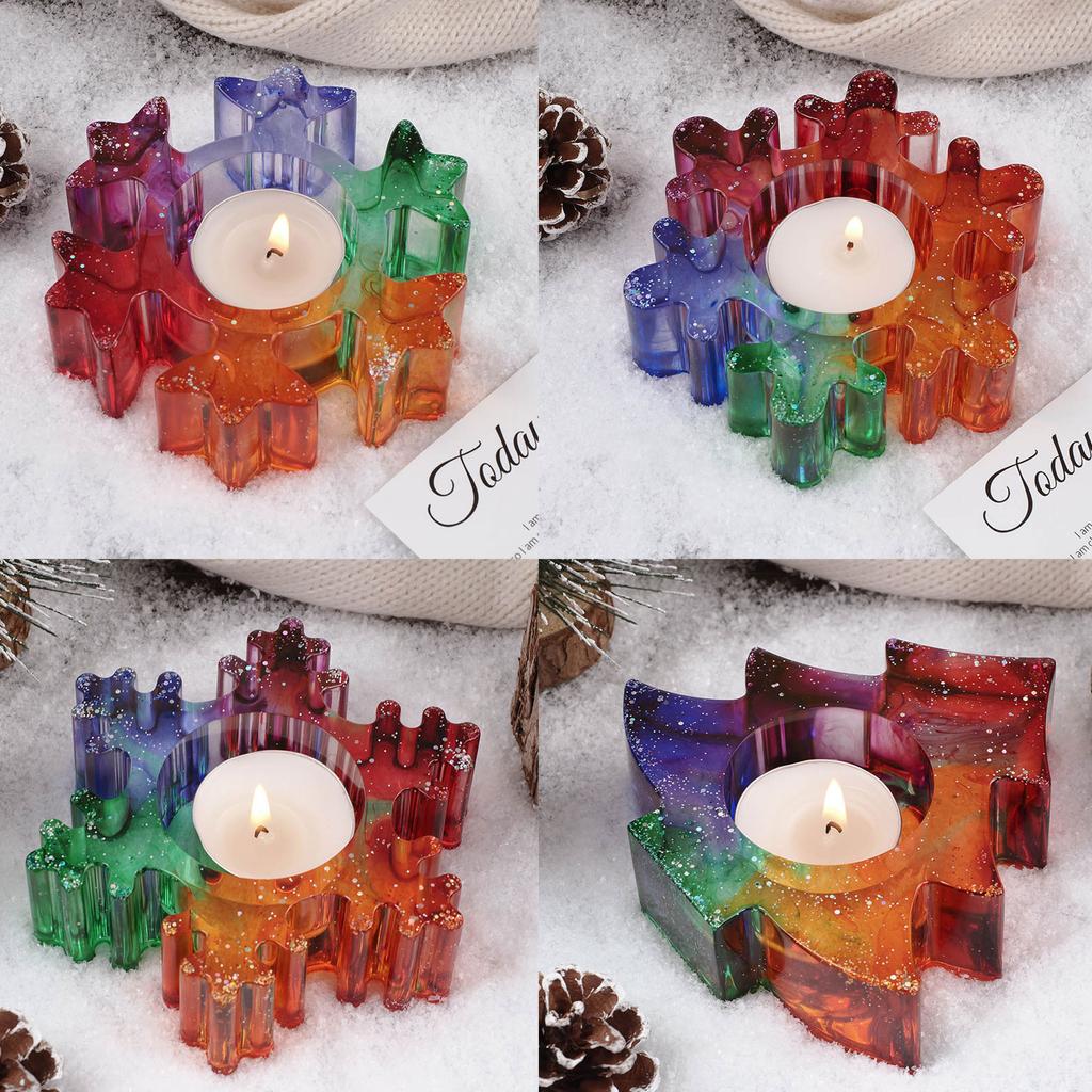 1/4x Snowflake Candle Holder Silicone Mold Tree Shape Tealight Holder Epoxy Mold Candlestick Resin Mold Christmas Decors