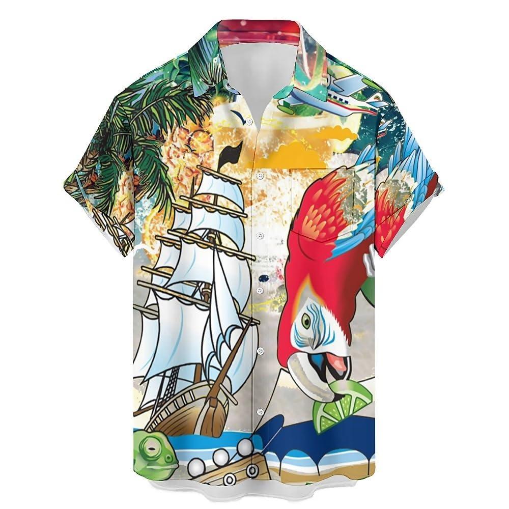 2025 New Men's Shirt 3d Fashion Casual Parrot Bird Print Hawaiian Lapel Button Shirt Short Sleeve Top Homme Harajuku Ropa Hombre