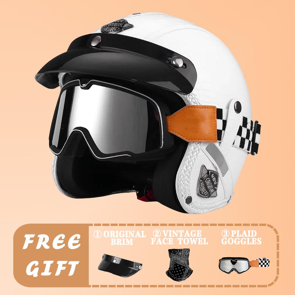 VGV Motorcycle Helmet DOT Certification Motorcycle Lightweight Four Seasons Street Helmet Three Quarters Vintage Half Helmet