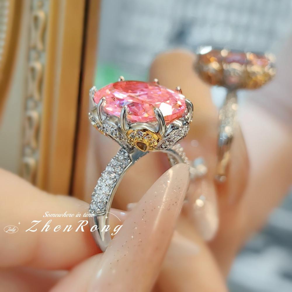 Luxury Alexandrite Pendant Vintage Rose Pink Diamond Ice Cut Ring Set Women Jewelry