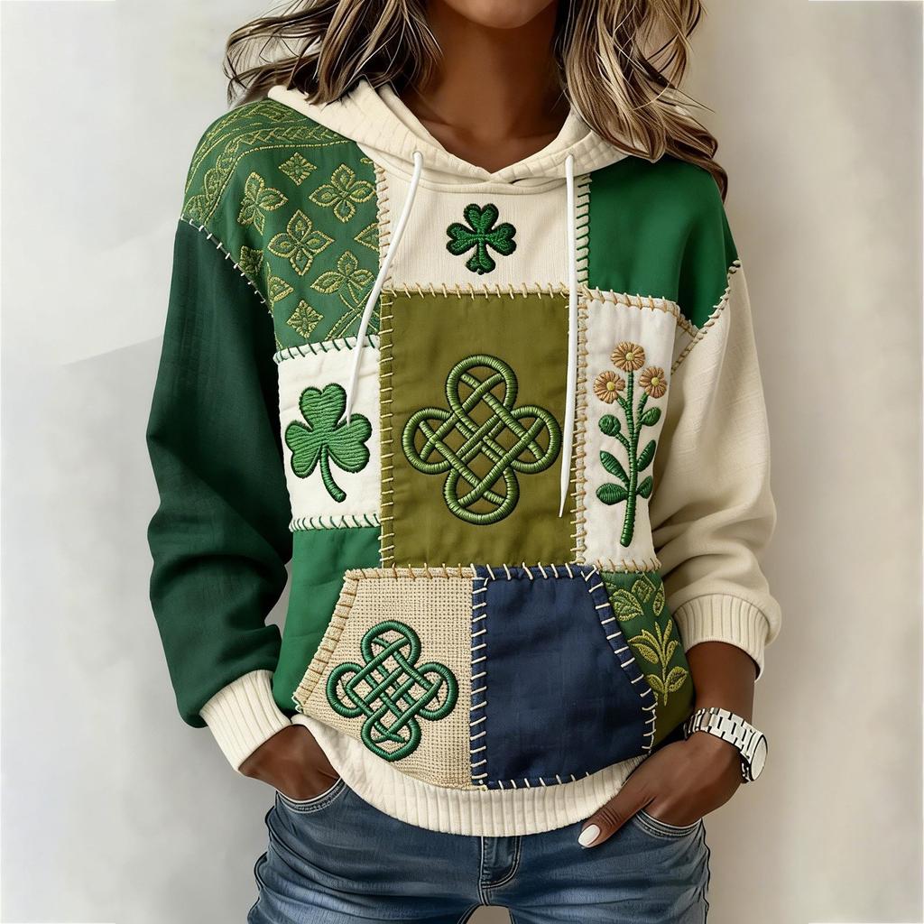 Women's Fashion Casual Long Sleeve Hooded St. Patrick's Day Print Sweatshirt