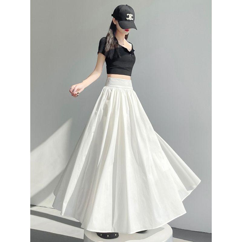 Kumikumi Minimalist Easiest for Match High Waist Pleated Skirt Women's Clothing Autumn Slimming Drape Younger Wide Hem Long Skirt