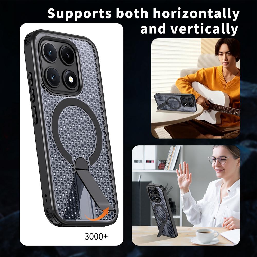 KEYSION Hollow Heat Dissipation Magnetic Case for MagSafe for Xiaomi 17 Cooling Hide Stand Shockproof Phone Cover for Xiaomi 17