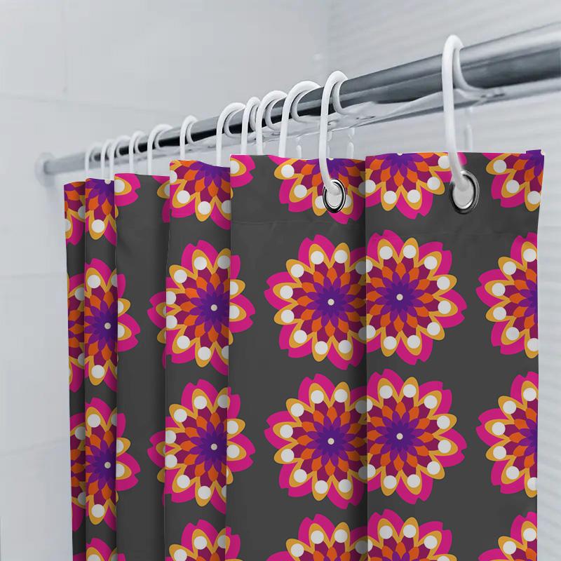 Creative Mandala Shower Curtain Pink Yellow Floral Pattern Fabric Shower Curtain Set For Bathroom Decor, Polyester Waterproof Sh