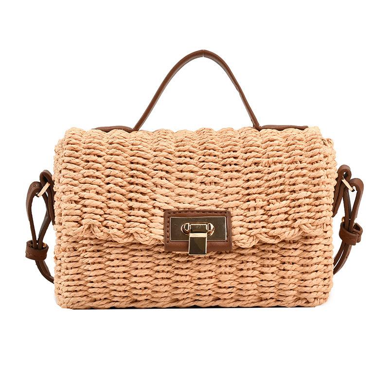 

Handmade Women s Shoulder Bag Summer Straw Beach Bag Bohemian Female Handbags Fashion Square Flap Lock Designer Shopper Purse
