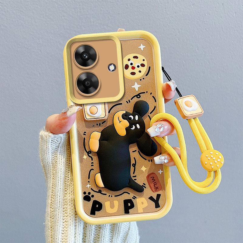 KEYSION Nárazuvzdorné pouzdro pro Realme Note 60 se šňůrkou Měkký silikon Roztomilý 3D kreslený panáček Kryt na telefon pro OPPO Realme Note 60