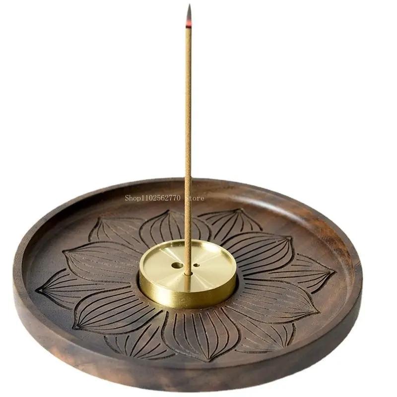 Creative Antique Solid Wood Incense Holder Modern Simplicity Household Desktop Decoration Indoor Pure Copper Line Incense Burner