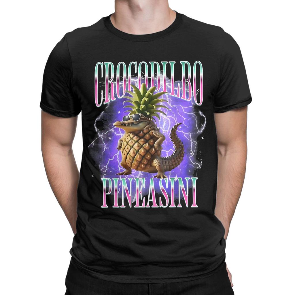 Men's Crocodilbo Pineasini Italian Brainrot Meme T Shirts Cotton Tops Funny Short Sleeve O Neck Tees Original T-Shirts