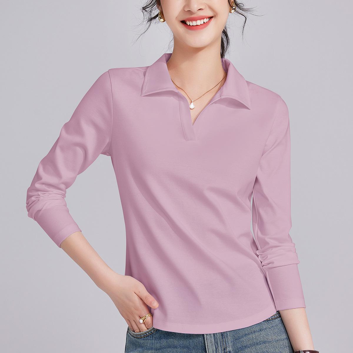 

Женский мерсеризованный хлопок с лацканами, с длинным рукавом, свободный, новый весенне-осенний верхняя одежда, топ-футболка с воротником поло XXXL