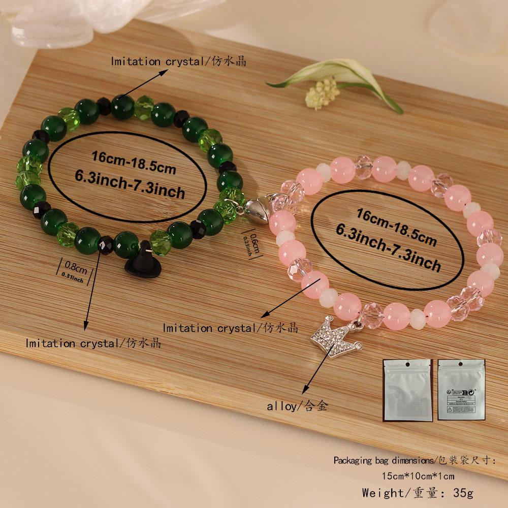 Set di Braccialetti con Perline di Agata Rosa Verde e Cristallo con Ciondolo a Corona Regali Festivi Gioielli Dolci alla Moda per Donne Accessorio Semplice Versatile per l'Uso Quotidiano