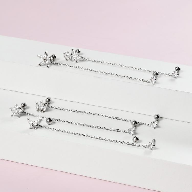 Zircon Crowns Chain Ear Tragus Cartilage Flower Piercing Earring Conch Ear Helix