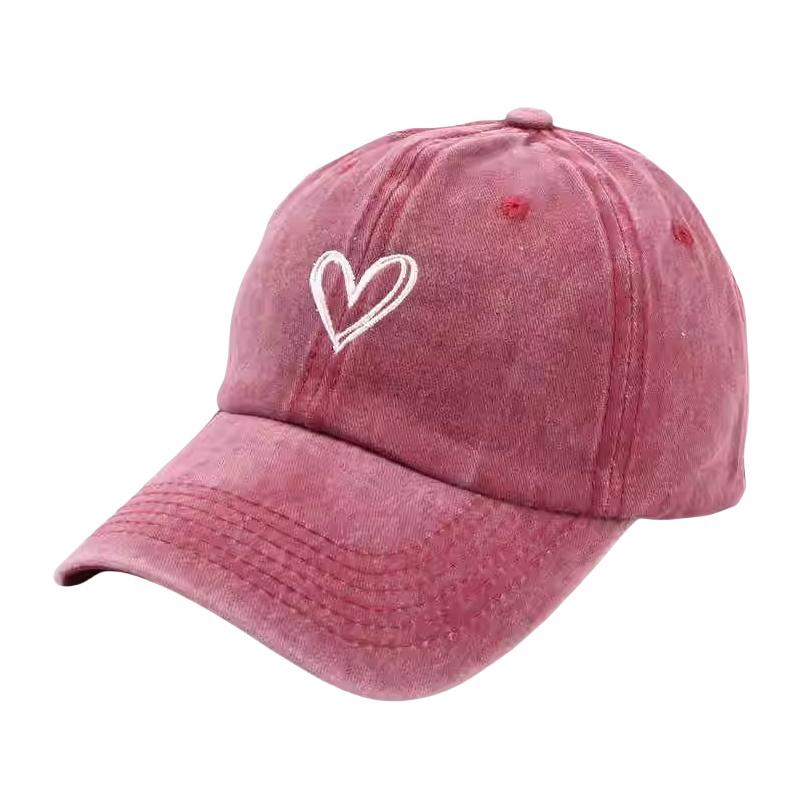 Retro Washed Distressed Love Embroidered Duckbill Cap For Women In Spring And Summer Large Brim Soft Top Baseball Cap Adjustable