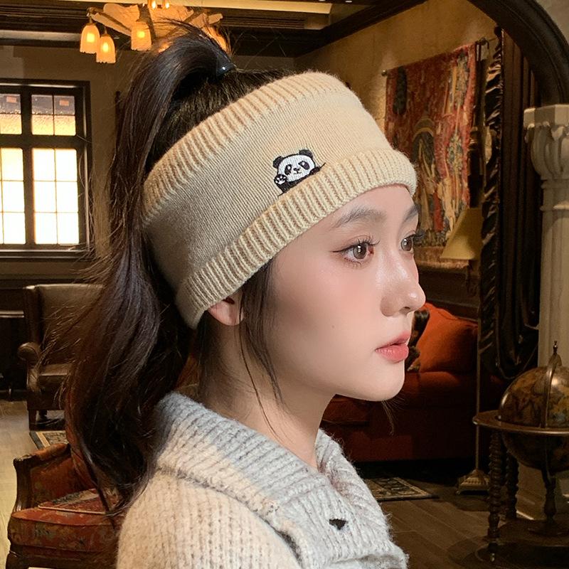 

All-match Retro Thickened Panda Knitted Hairband Korean Style Casual Sports Headband Outdoor Windproof Scarf Hairband All size