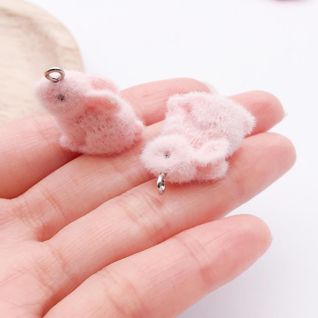Flocked Resin Rabbit Pendant - Handmade 3D Small Animal Ornament for DIY or Phone Accessory