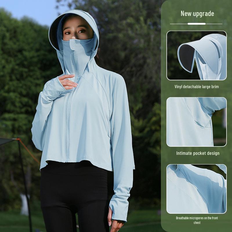 Women's Summer 2024 UV Protection Ice Silk Cycling Cardigan – Black Glue Original Yarn, Lightweight, and Breathable.