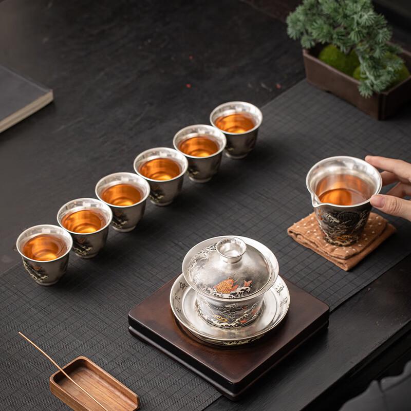 Su Shi Gilded Silver Ink Dragon Ceramic Gaiwan Tea Set