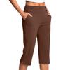 Women's Fashionable Solid Color Button Pocket Pants With Split Hems High Waist Sports Yoga Casual Cropped Pants