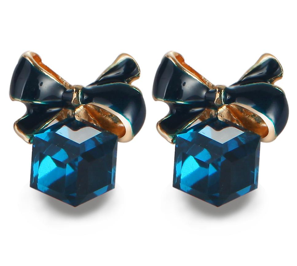 2018 Hot Sale New Fashion Zircon Chic Shimmer Bow Cubic Crystal Blue Earrings Rhinestone Stud Earrings For Women Brincos синий