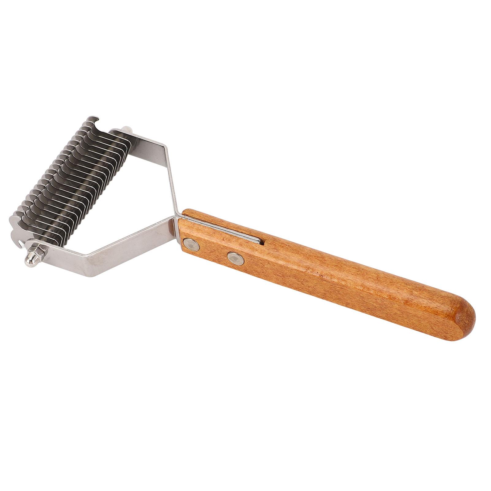 

Pet Grooming Brush Stainless Steel Double Sided Dematting Deshedding Brush Dogs Shedding Tool with Wooden Handle