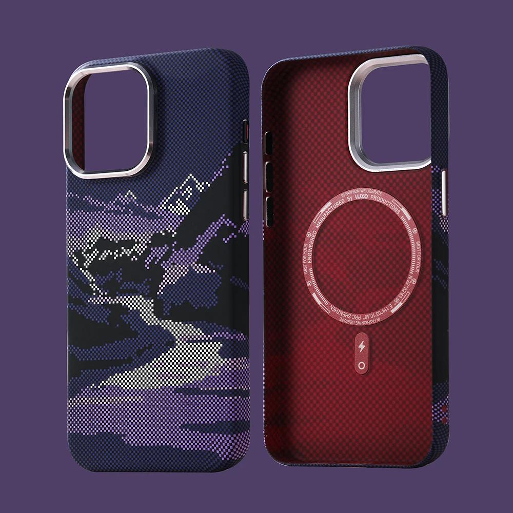 Abstract Landscape Relief for MagSafe Phone Case for iPhone 16 15 14 Pro Max 17 Wireless Charge Alloy Lens Shield Hard PC Cover