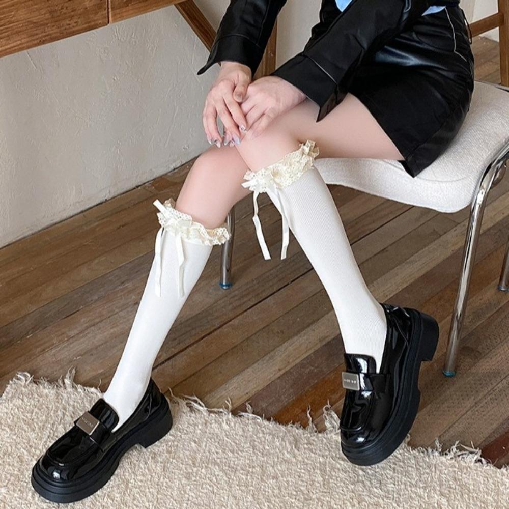 Breathable Winter Compression Stocking Bowknot Bow Middle Tube Socks New Pile Socks  Autumn Winter