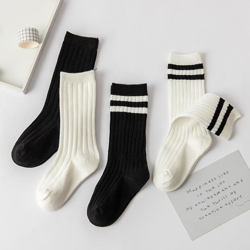 1 Pair Cotton Children Socks for Baby Fashion Black and White Stripes Girls Knee Long Socks Summer Breathable School Sports Sock