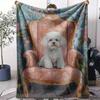 Dog On Stool Throw Soft Flannel Throw Summer AC Blanket Lightweight Cool Nap Blanket for Sofa Bed Couch Travel