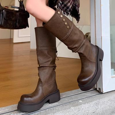 European and American Wasteland Wind Wrinkled Muffin Thick-soled Piling Boots 2025 New Spice Girl Street Versatile Commuter Fashion Boots Women