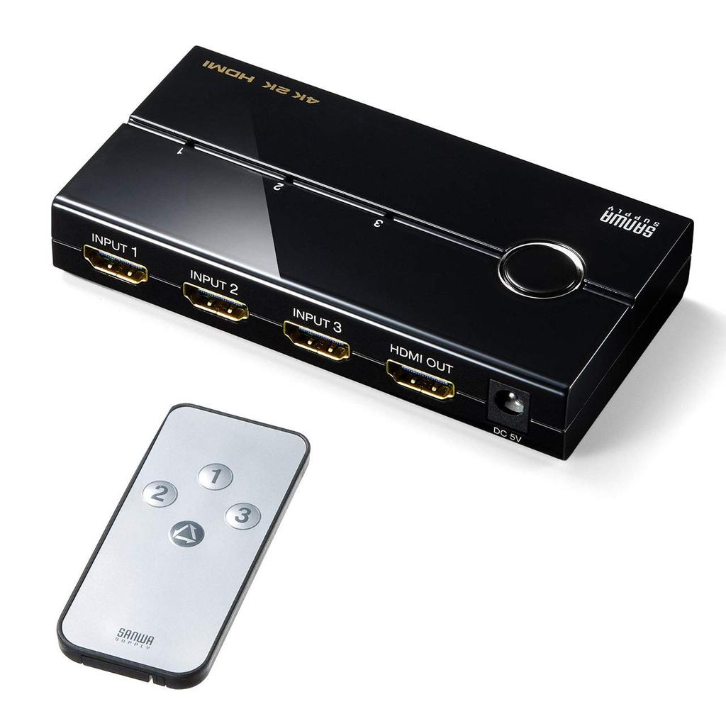 Sanwa Direct HDMI Switch, 4K 30Hz Support, 3 Inputs, 1 Output, Manual Switching, Remote Control, PS4 Compatible, USB Powered, Compact, 400-SW019