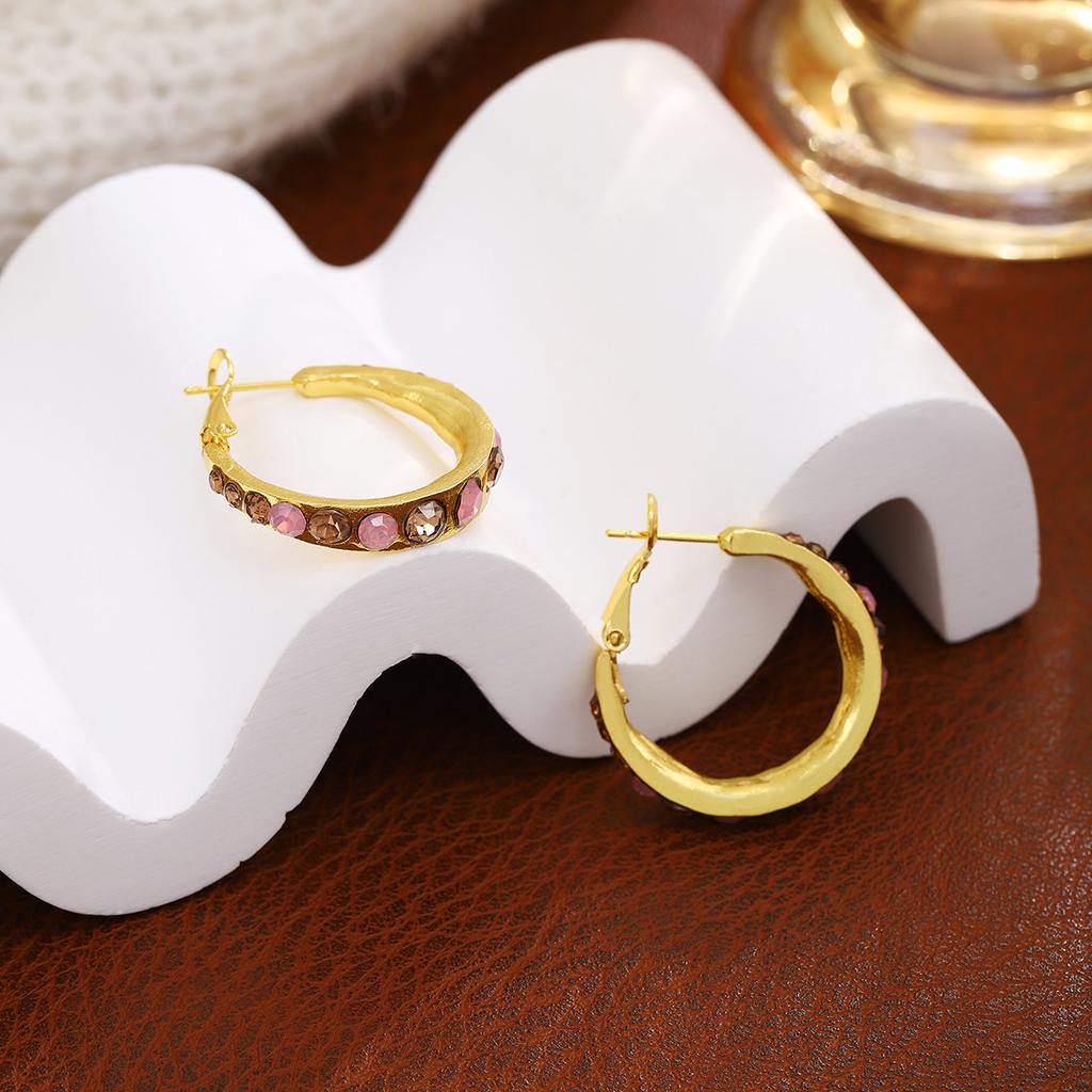 Sweet Girl Colored Diamond-Set Ring Earrings, Autumn And Winter Port Style Light Luxury Design Sense Fashion Earrings