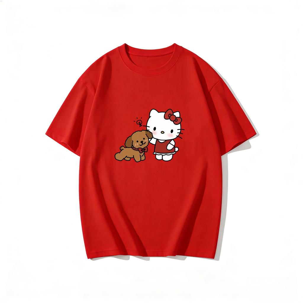 2026 Hello Kitty Tee soft cotton short sleeve crew neck cute print lightweight summer top for Women daily casual wear
